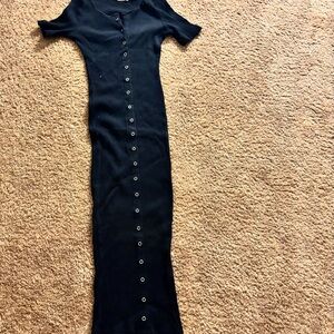 San Joy Black Button-Front Maxi Dress